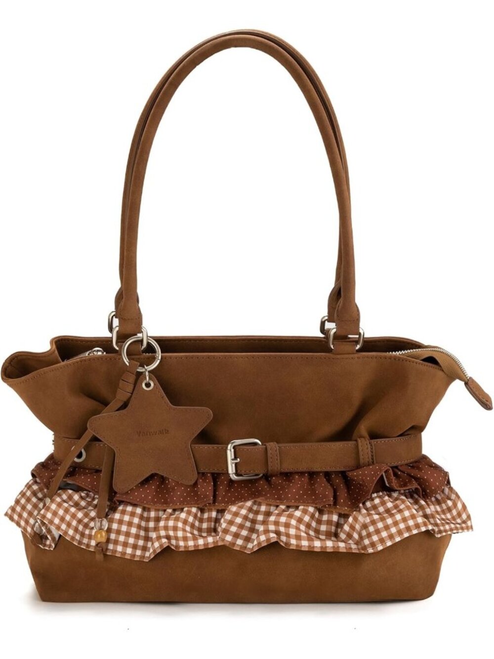 Stylish Ruffle Satchel Bag - Chic Leather Purse Handbag for Women, Black